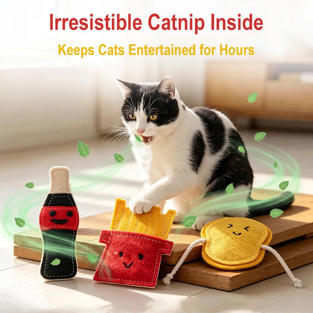 3-Pack Catnip Cat Chew Toys – Natural Loofah Kitten Set Cat Chew Toys Qst