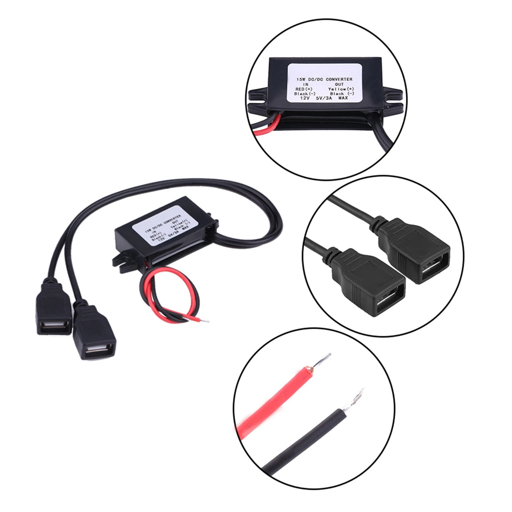 3A 12V to 5V Dual USB Converter Module – Car & Motorcycle USB Car Charger Qst