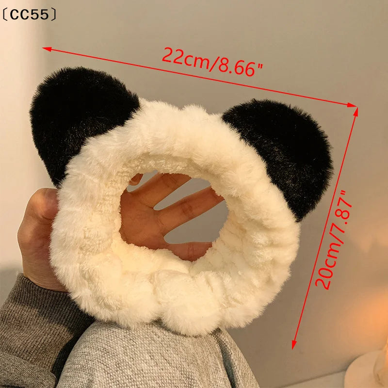 Panda Ears Plush Headband – Cute Furry Hair Hoop for Women Plush Hair Headband Qst