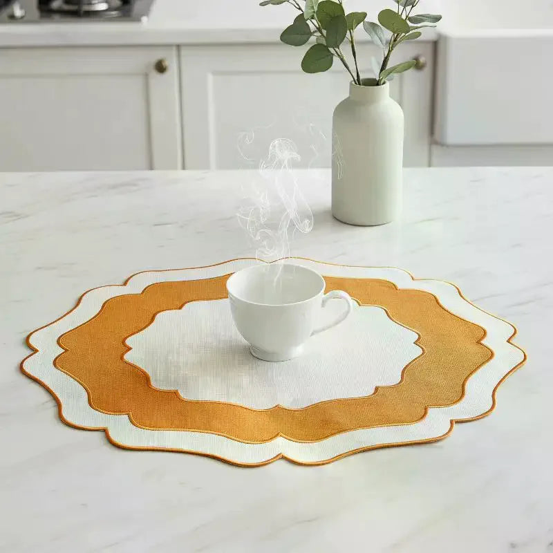 Scalloped Linen Placemat Machine Washable | 6 Colors Linen Placemat Qme