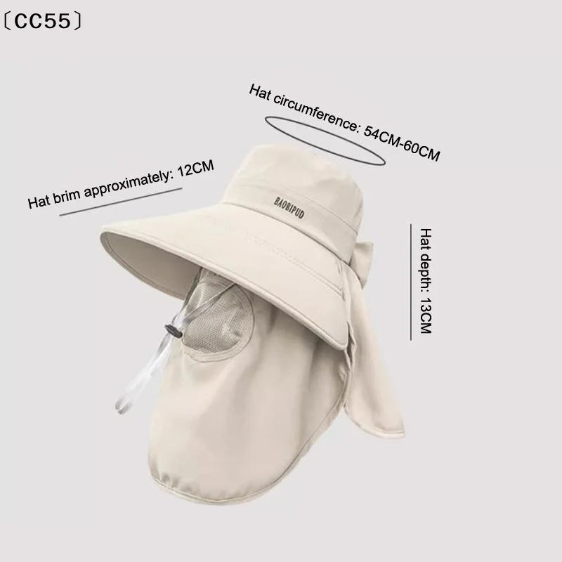 Wide Brim Foldable Sun Hat with Face Mask – UV Protection Wide Brim Sun Hat Qst
