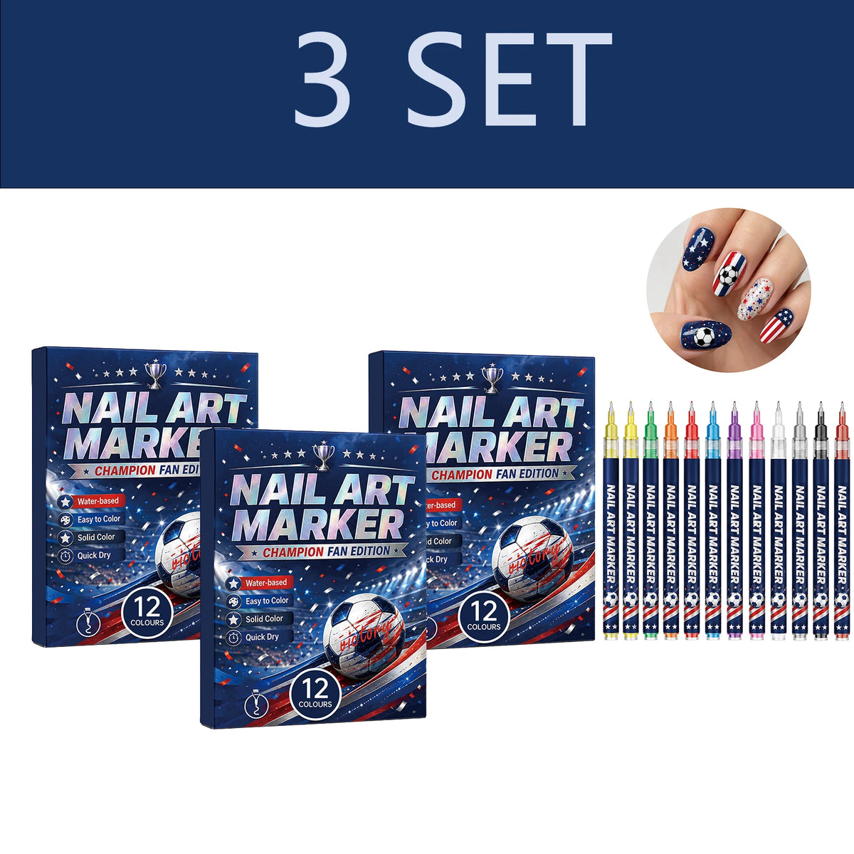 DIY Nail Art Pens – 12 Colors, Quick-Drying & Waterproof Nail Art Pens Qst 3set