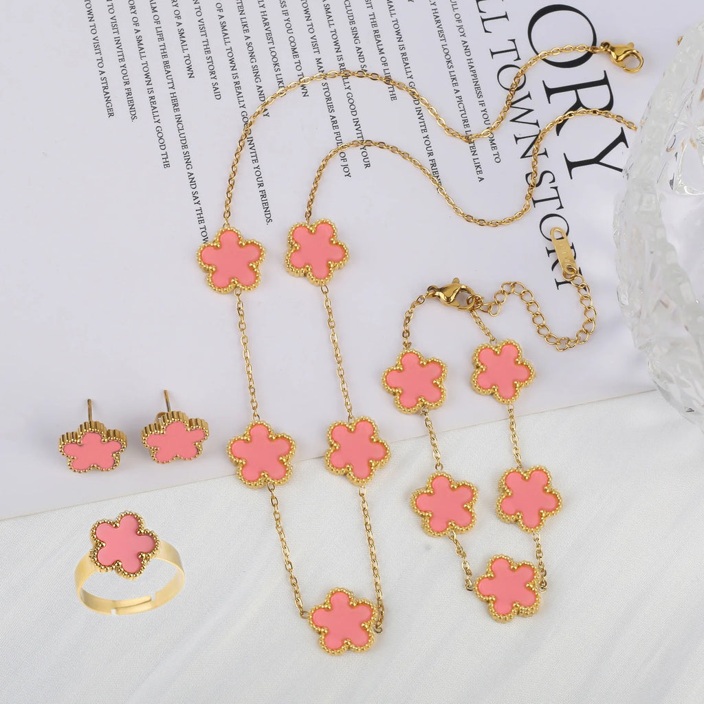 18K Gold-Plated Five-Leaf Flower Jewelry Set – 4 Pcs Jewelry Set Qme Jewelry Set 6