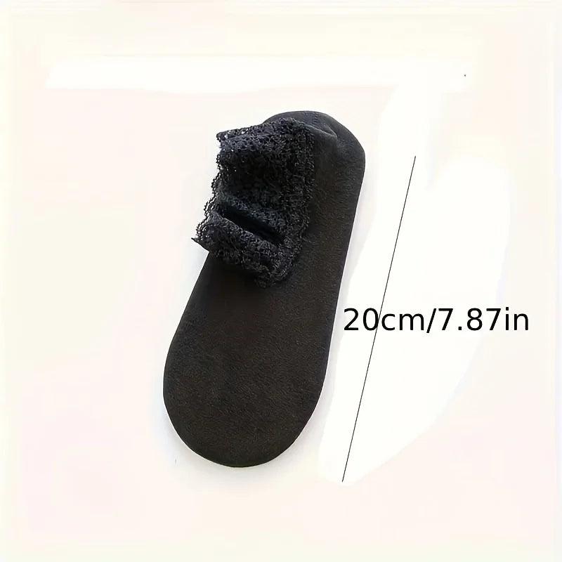 Women's Thermal Fuzzy Socks – Lace Trim & Non-Slip Sole Thermal Fuzzy Socks Qme