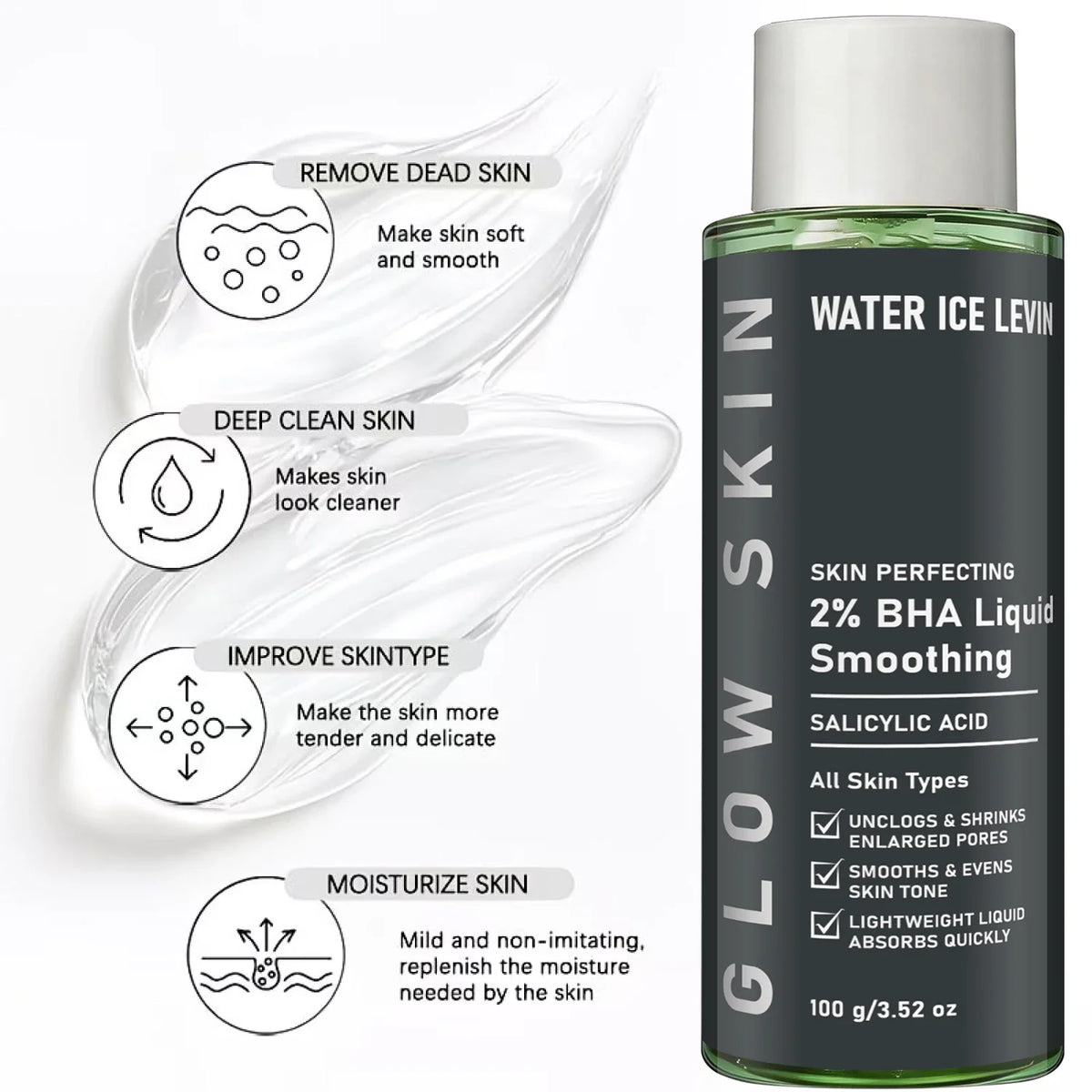 BHA Salicylic Acid Gel with Aloe Vera & Collagen | Glow Skin 2 BHA Facial Gel Qme