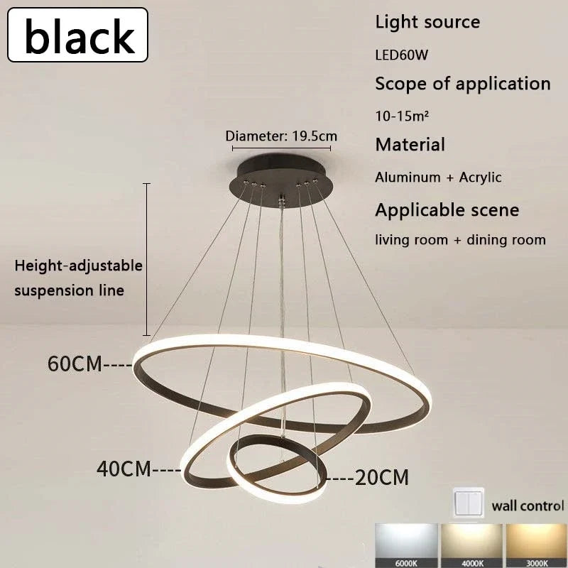 Modern LED Ring Chandelier – Dining Room & Living Room Light LED Ring Chandelier Qme black