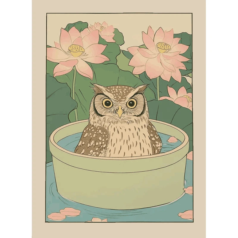 Japanese Bathroom Cute Animals Canvas Wall Art Poster Unframed