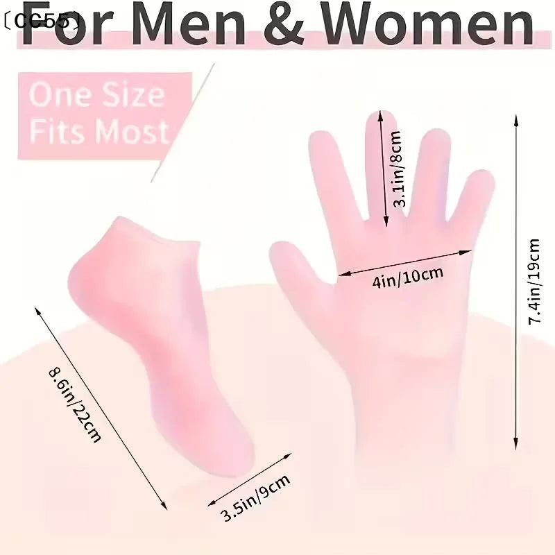 Silicone Moisture Socks & Gloves Set – 4-Pc Non-Slip Reusable Moisturizing Gloves Set Qst