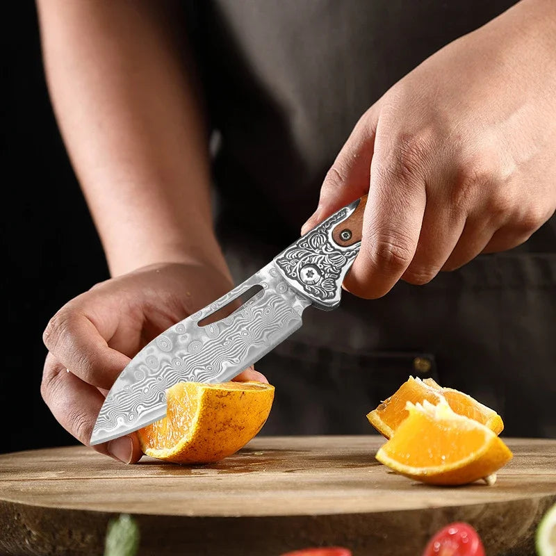 InLeung Damascus Steel Folding Knife – 7.5" Boning Chef Blade Folding Kitchen Knife Qst