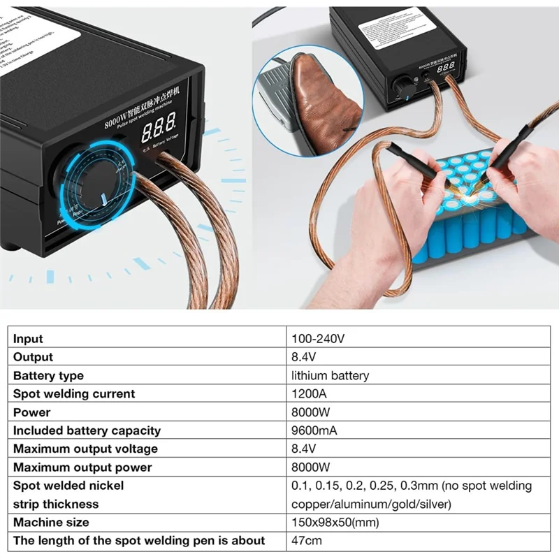 A02F 8000W Battery Spot Welder – DIY Nickel Strip Machine Battery Spot Welder Qme