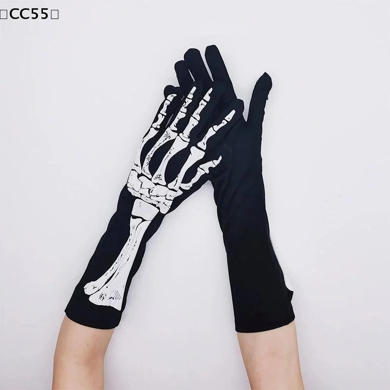 Halloween Skeleton Long Gloves – Costume Party Accessory Costume Gloves Qst