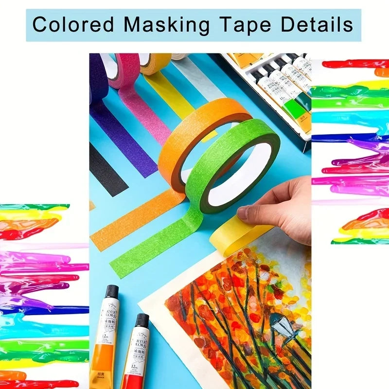 6-Roll Colored Masking Tape for Arts & Crafts – 1cm x 13m Colored Craft Tape Qme