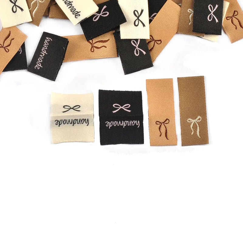 Rectangle Embroidered Bow Cloth Labels for Sewing – 15 Pack Embroidered Sewing Labels Qme