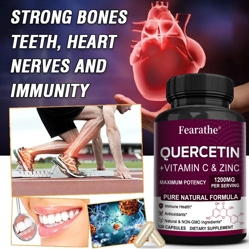 Quercetin 1200mg Zinc & Vitamin C Capsules – Non-GMO 60ct Herbal Supplement Qst