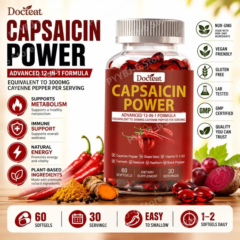 Capsaicin 12-in-1 Cayenne Pepper Supplement 60 Softgels Herbal Supplement Qst
