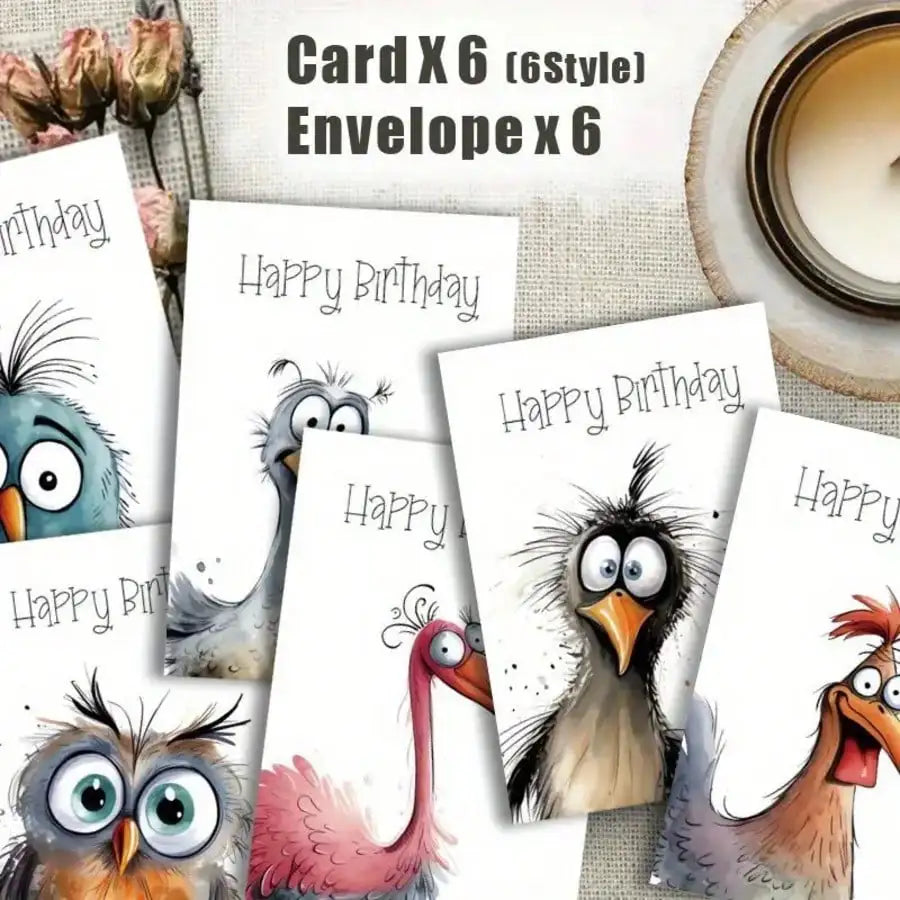 Funny Watercolor Bird Greeting Cards Set – 6 Cards & Envelopes Greeting Cards Set Qme