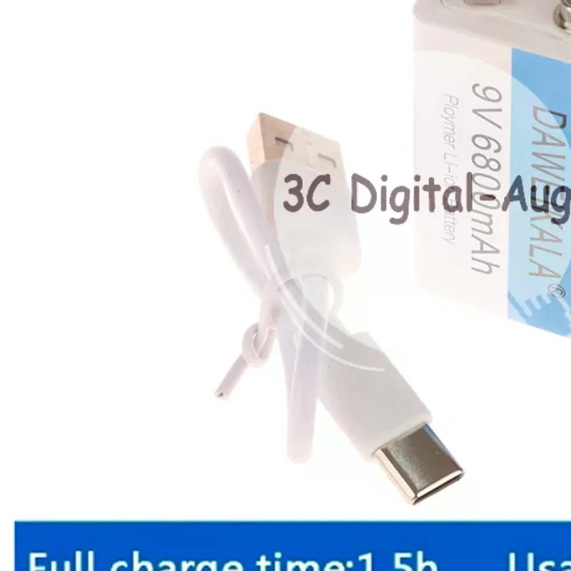 9V 6800mAh Li-ion Rechargeable Battery with USB Cable Rechargeable Battery Qme Default Title