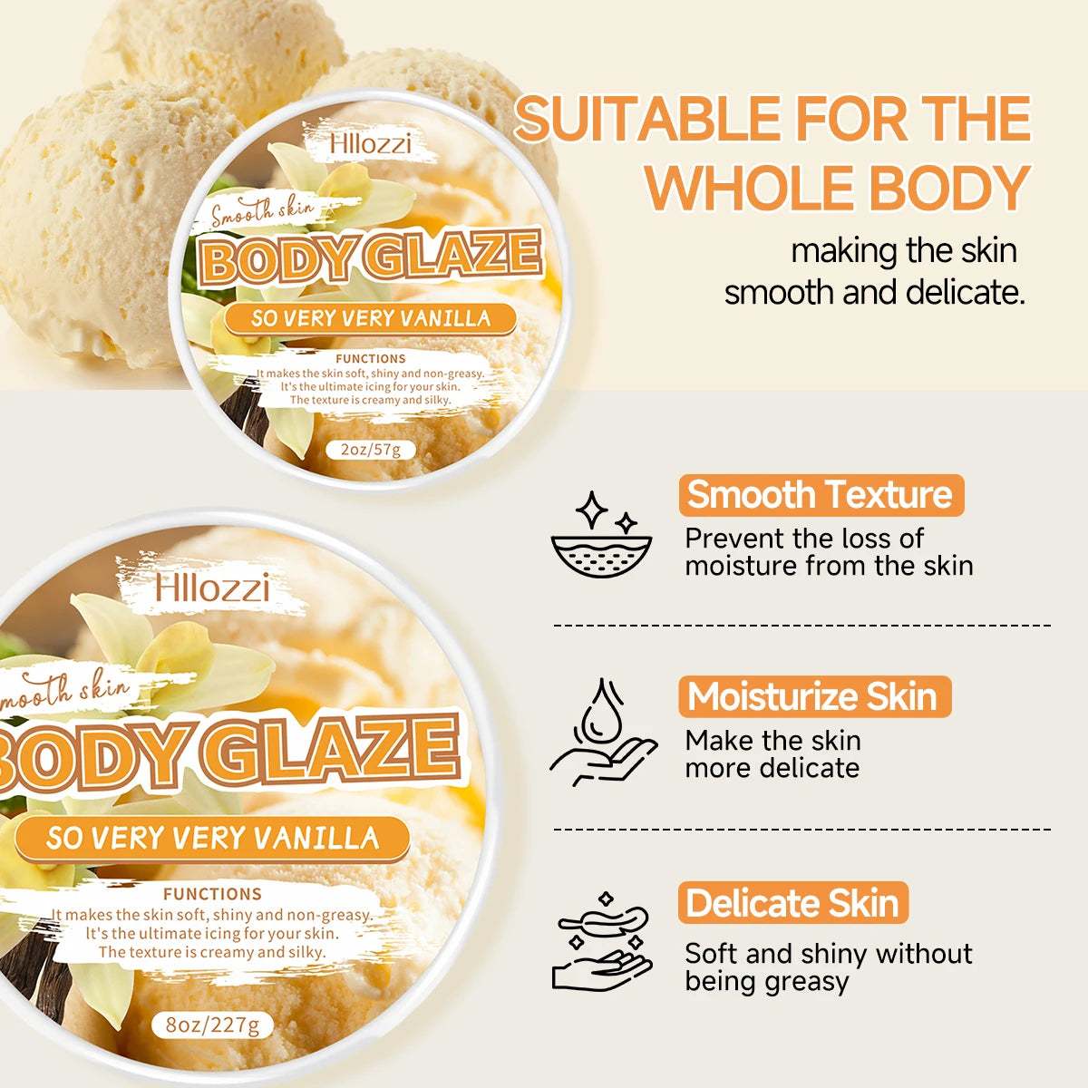 Vanilla Body Glaze Cream – Moisturize, Brighten & Protect Skin Body Moisturizer Cream Qst