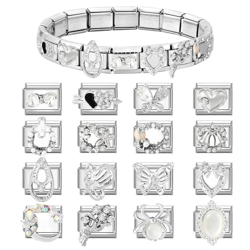 Zircon Italian Charm Links – Heart Bow Butterfly Star 9mm Italian Charm Links Qme