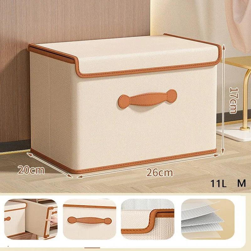 Foldable Storage Basket Box with Lid – Clothes & Blankets Fabric Storage Box Qme