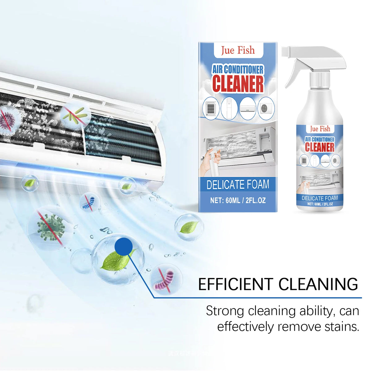Jue-Fish AC Cleaner Spray – No-Dismantle Deep Clean 60ml AC Cleaner Spray Qst