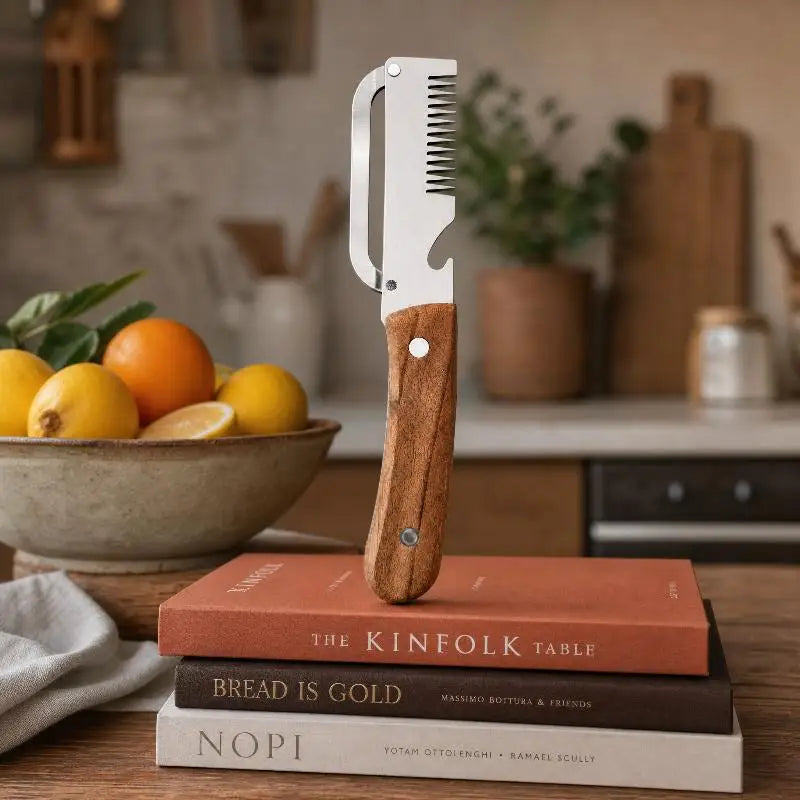 3-in-1 Serrated Vegetable Peeler Slicer with Wooden Handle Vegetable Peeler Qme