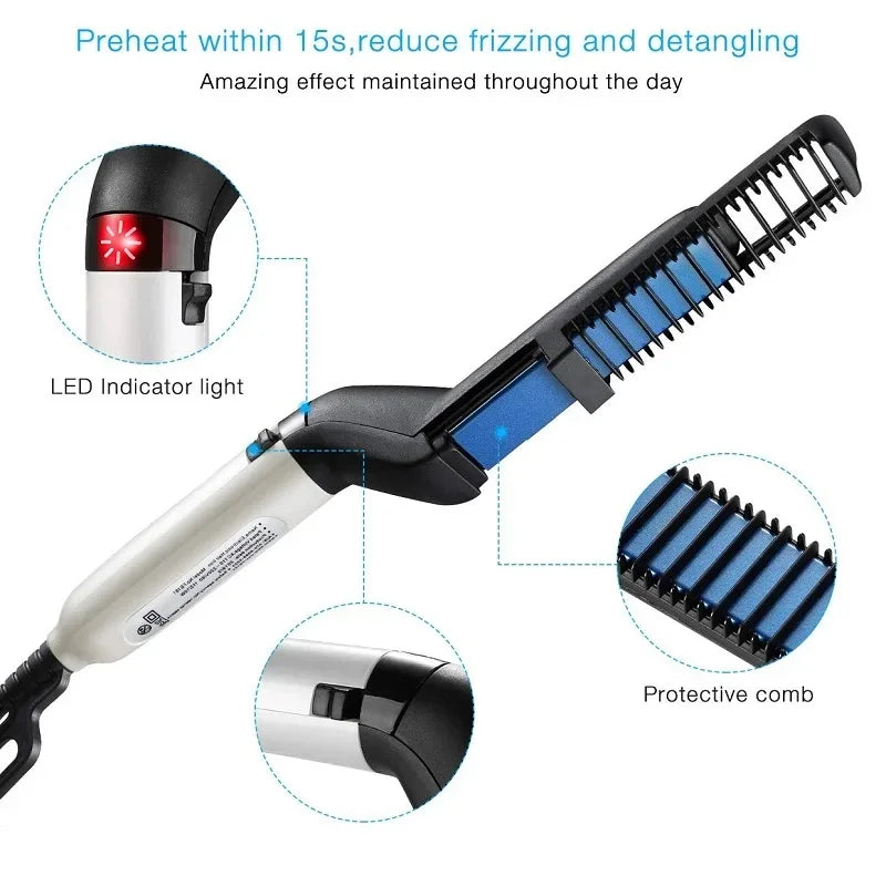 VamsLuna 2-in-1 Electric Beard Straightener Brush for Men Beard Straightener Brush Qst
