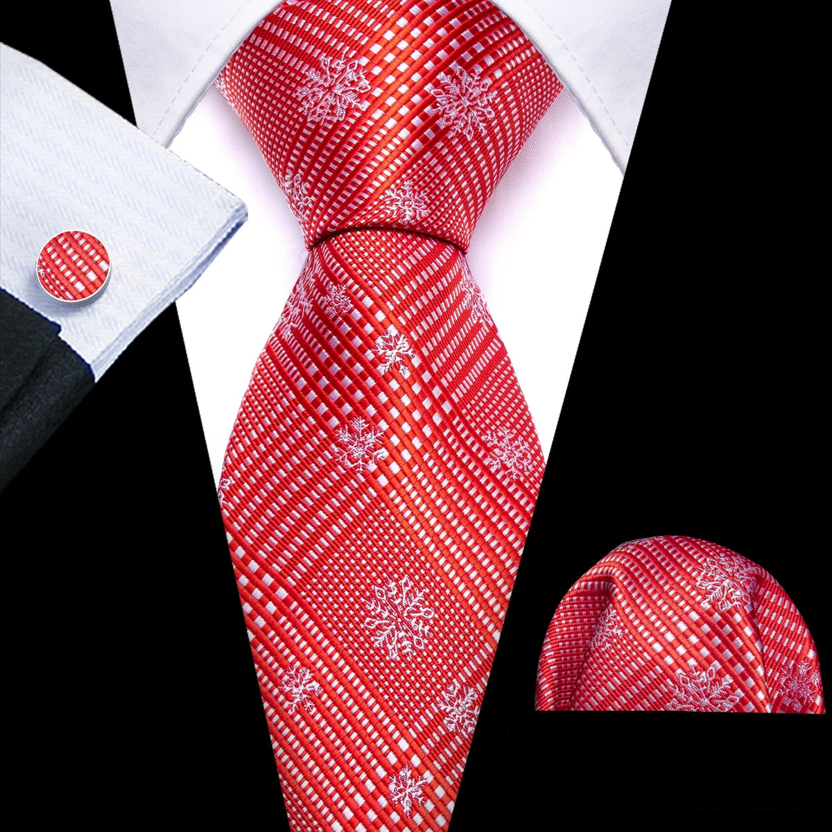 Men's Christmas Red Necktie, Pocket Square & Cufflinks Set Necktie Gift Set Qme