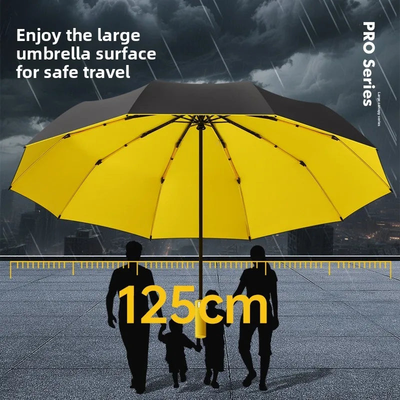 125cm Triple-Fold Double Layer Large Auto Umbrella – Sun & Rain Folding Umbrella Qst