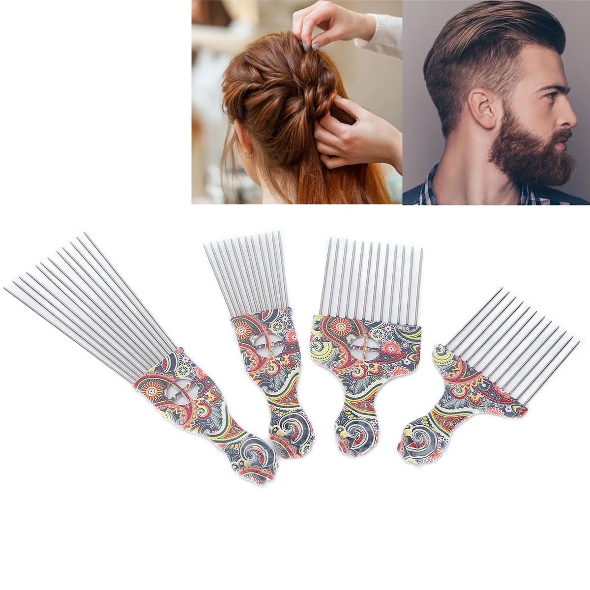 Afro Hair Pick Comb – Stainless Steel Detangler for Curly Hair Afro Hair Pick Comb Qme