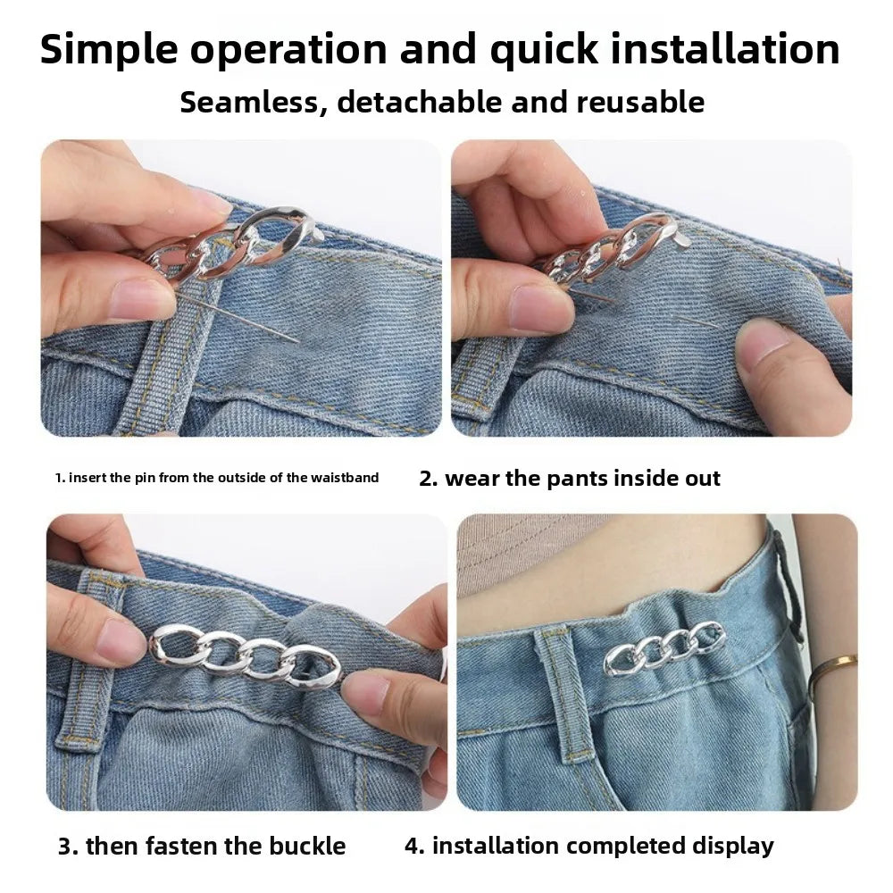 4-in-1 No-Sew Alloy Waist Adjust Snap Buckle – Jeans & Dresses Waistband Snap Fastener Qme