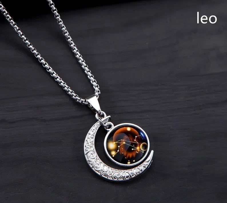 Zodiac Constellation Luminous Crescent Moon Necklace Zodiac Pendant Necklace Qme Leo