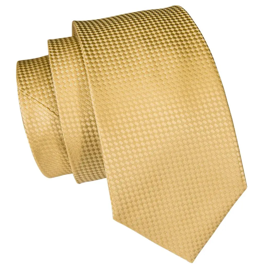 Hi-Tie Gold Yellow Necktie Pocket Square & Cufflinks Set Necktie & Cufflinks Set Qme