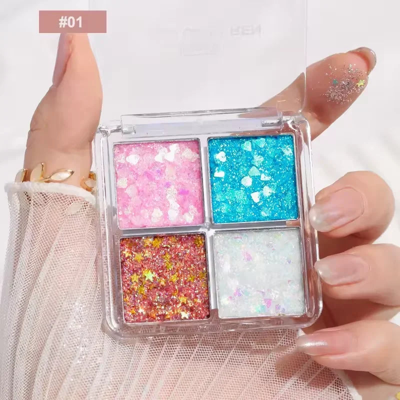 Mini 4-Pan Eyeshadow Palette Pearl Glitter Pink Shimmer Eyeshadow Palette Qme 01