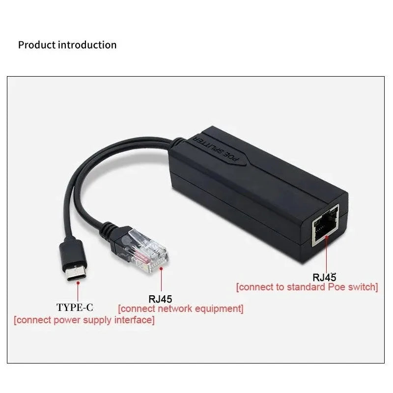 USB-C PoE Splitter 48V to 5V 100/1000Mbps | Gigabit Network PoE Splitter Qme
