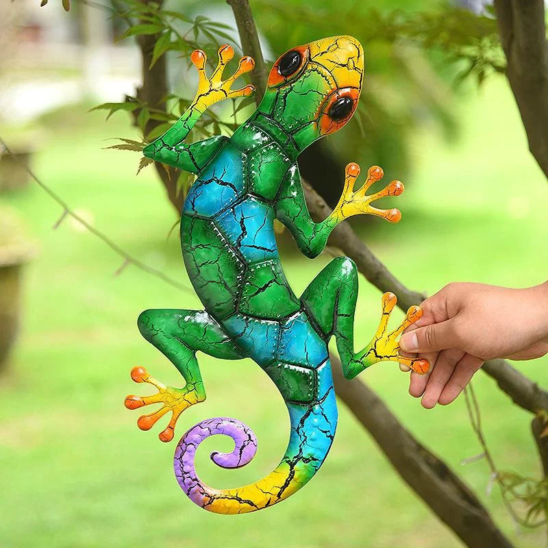 Metal Gecko Garden Wall Sculpture | Outdoor Yard Statue Decor Garden Wall Sculpture Qme