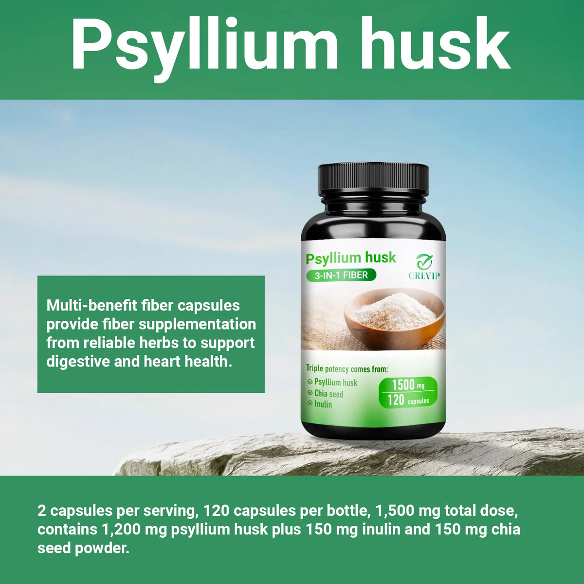 Psyllium Husk Fiber Capsules – Natural Soluble Fiber Supplement Fiber Supplement Qst