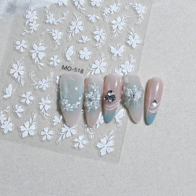 3D Laser Flower Nail Art Stickers – Relief Charm Decorations Nail Art Stickers Qst