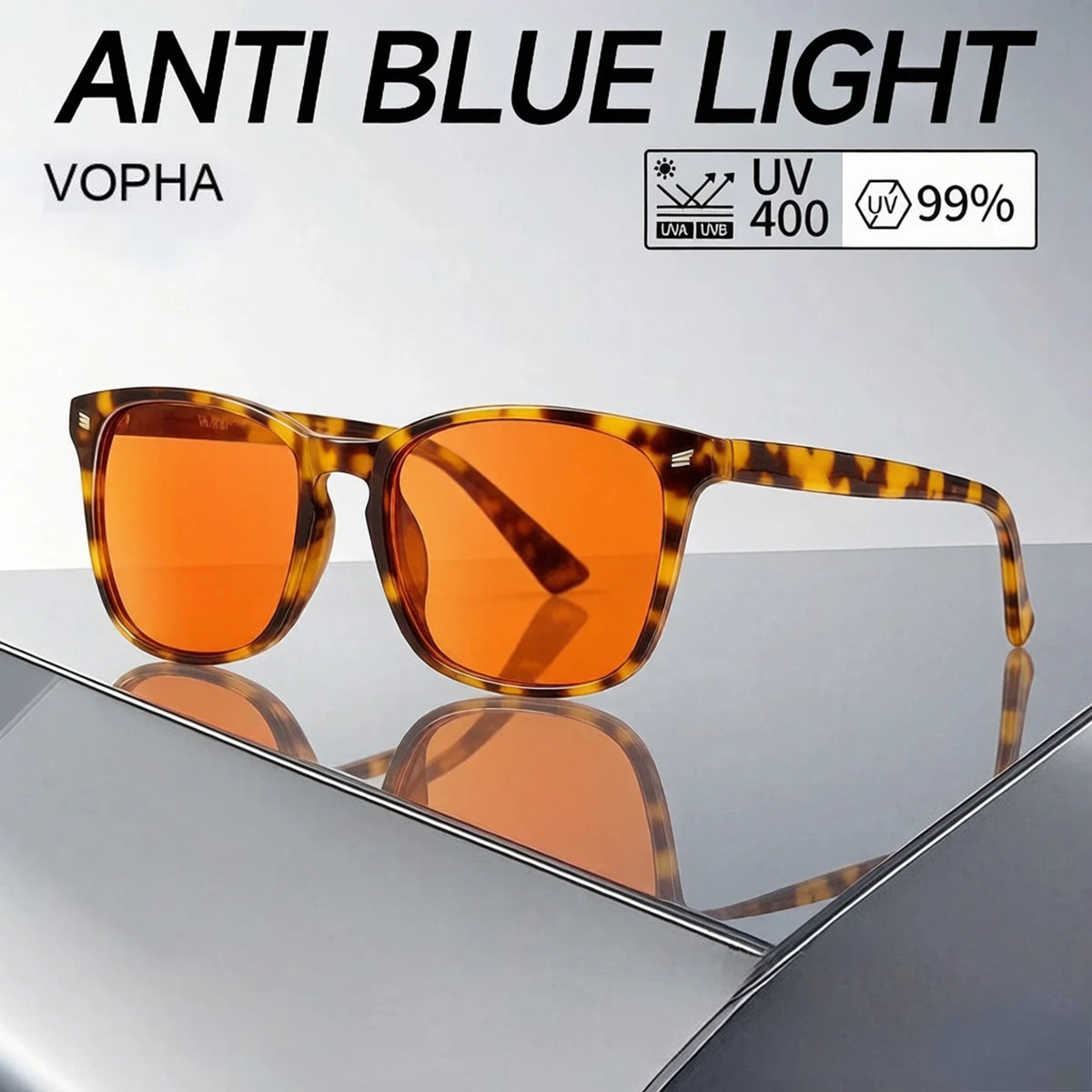 VOPHA Blue Light Blocking Glasses Tinted Lens Unisex S70 Blue Light Glasses Qst Tortoise orange