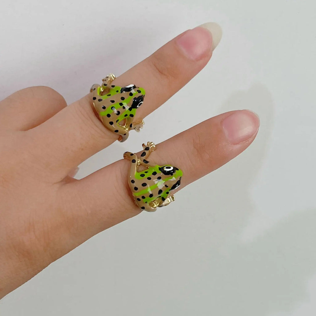 Cute Tree Frog Adjustable Open Ring – Novelty Metal Jewelry Novelty Animal Ring Qme