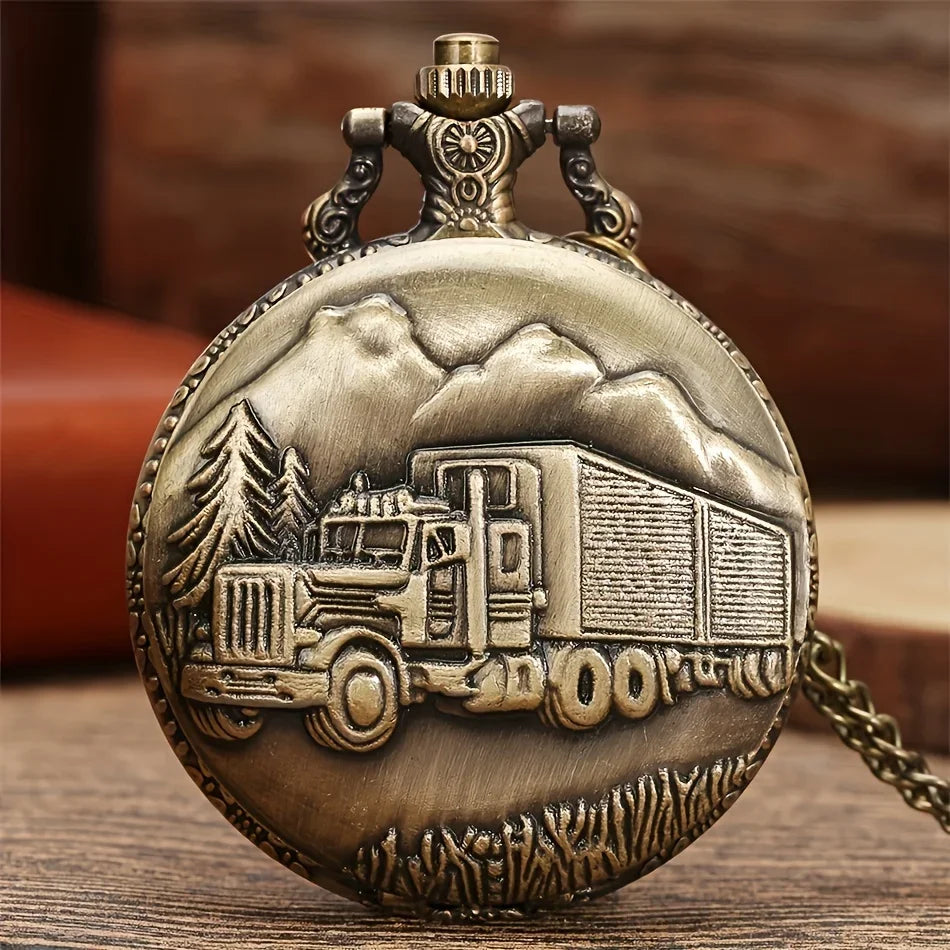 Bronze Truck Vintage Quartz Pocket Watch Necklace Pocket Watch Necklace Qme bronze