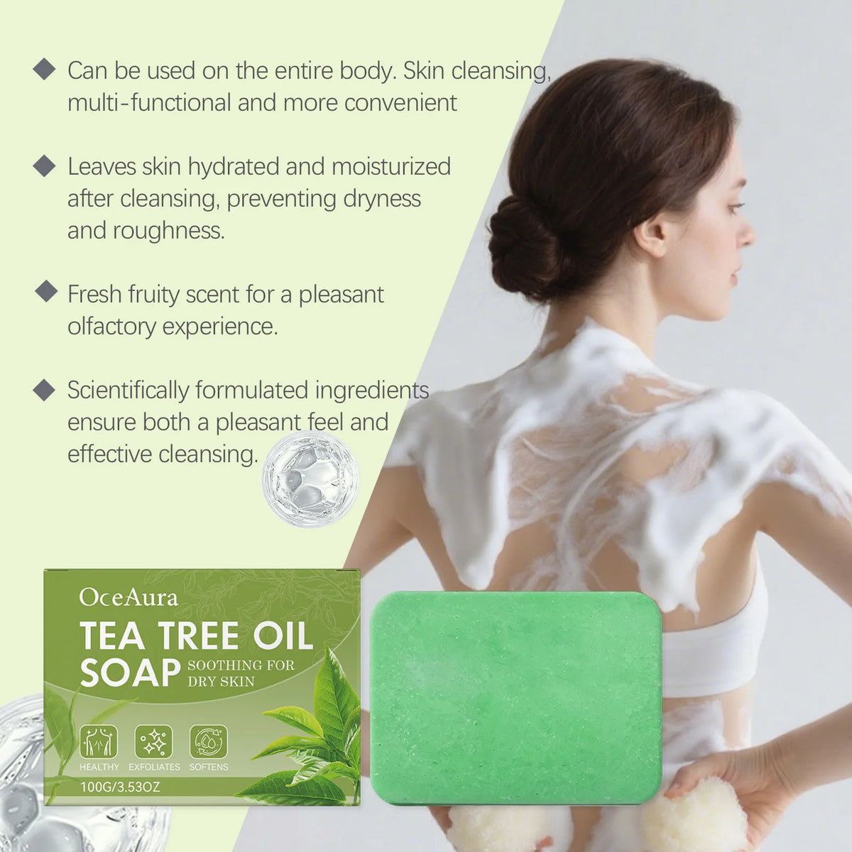 OceAura Tea Tree Soap Bar – Cleanse, Hydrate & Smooth 100g Bar Soap Qst