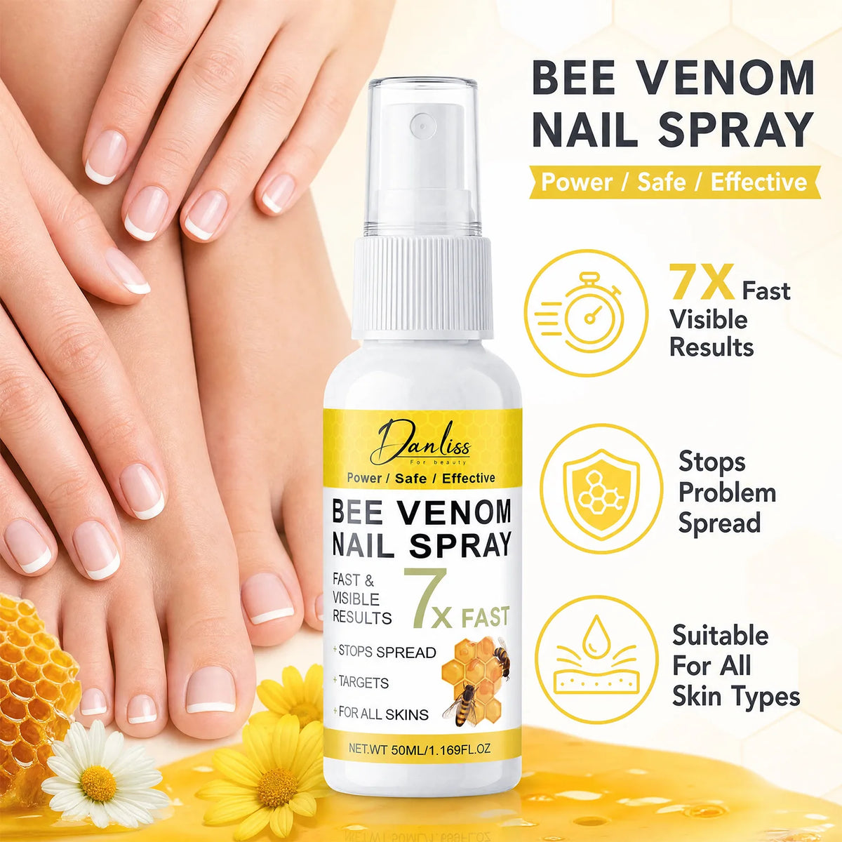 Bee Venom Nail Spray – Strengthen & Hydrate Nails Daily 50ml Nail Care Spray Qst