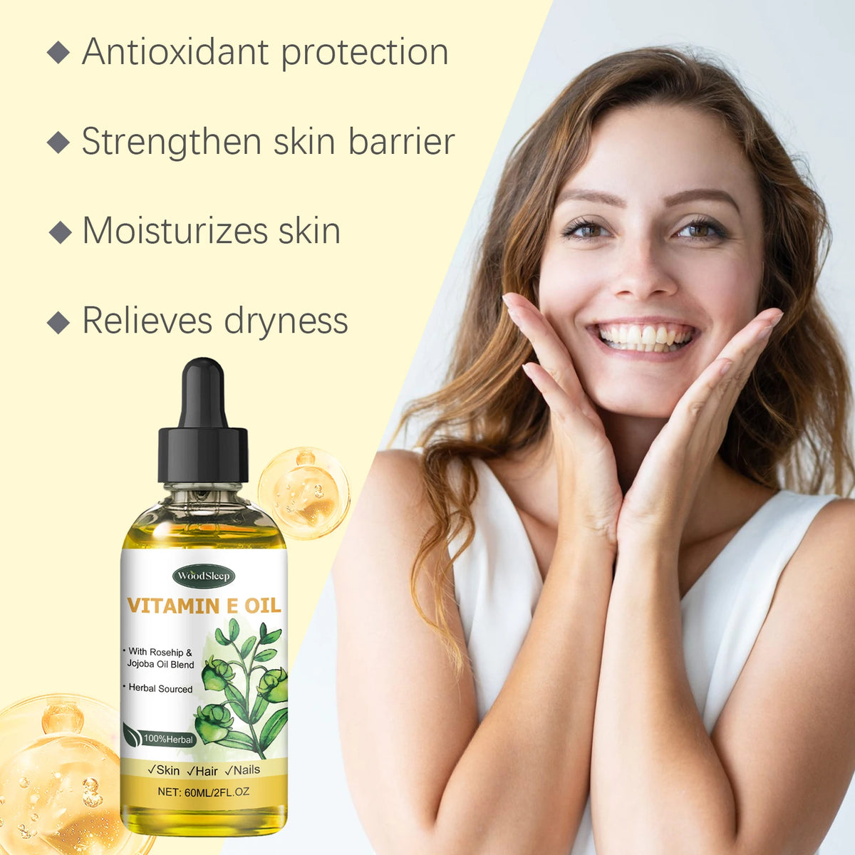 WOODSLEEP Vitamin E Dry Oil 60ml – Skin, Hair & Nail Care Vitamin E Body Oil Qst