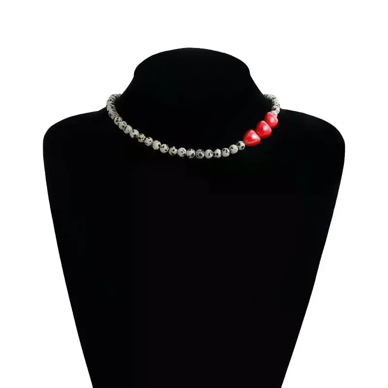 Red Heart Beaded Stone Layering Necklace for Women Beaded Layering Necklace Qme