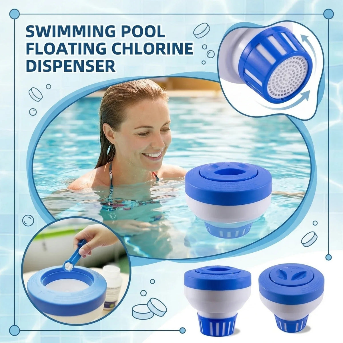 Floating Pool Chlorine & Bromine Tablet Dispenser | ABS Plastic Pool Tablet Dispenser Qme Other blue A