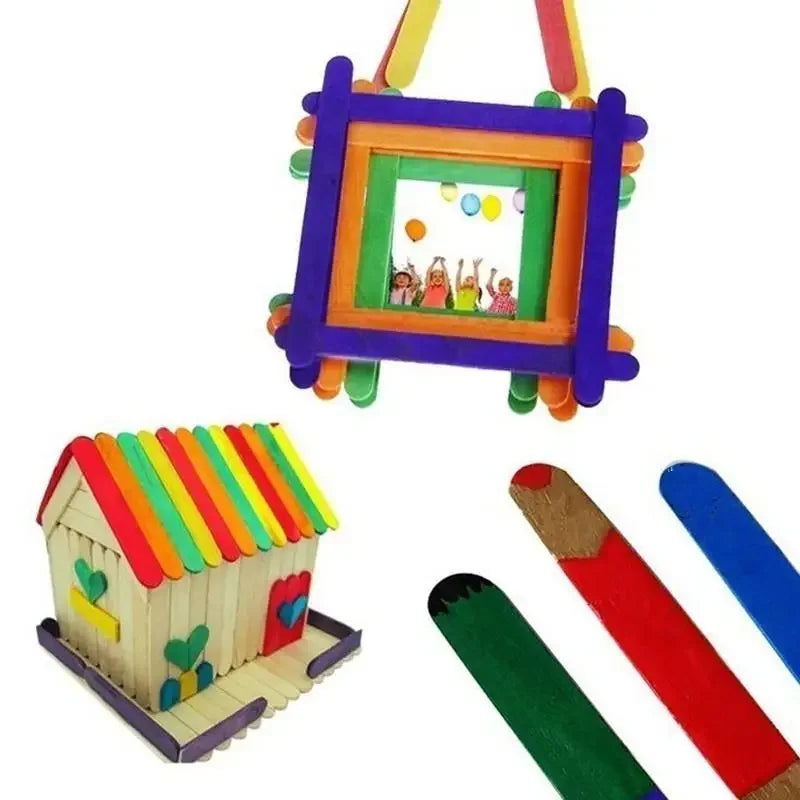 Colored Wooden Craft Sticks for Kids DIY Projects – 50 Pcs Wooden Craft Sticks Qme
