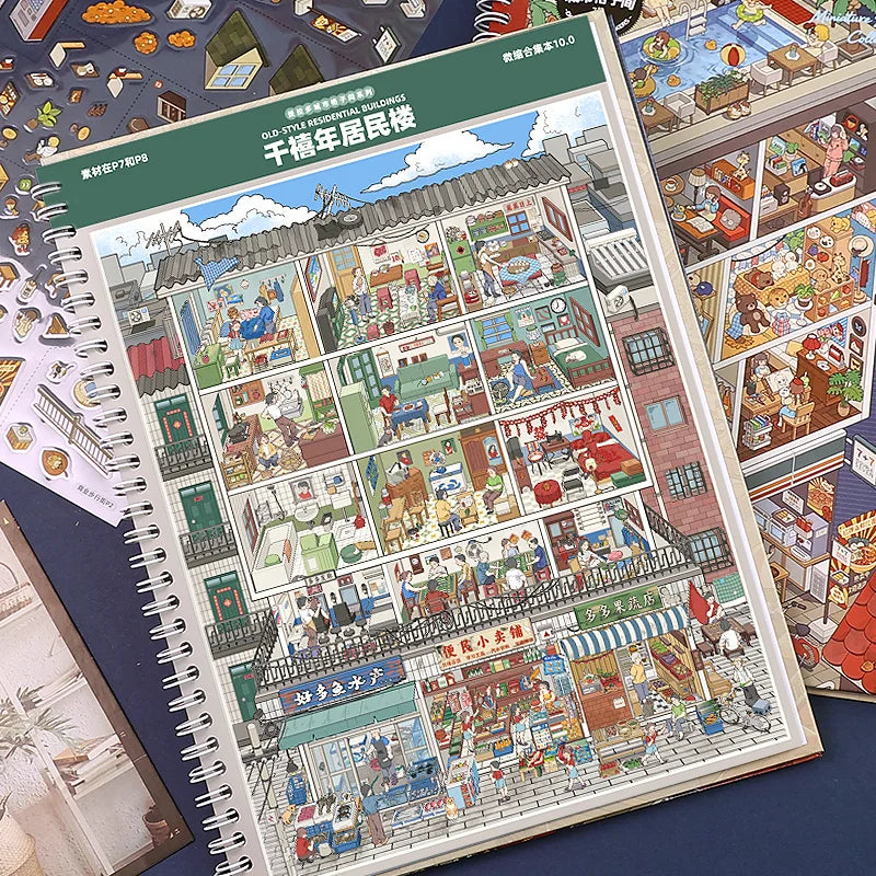 3D Cartoon DIY Cabin Scene Sticker Book – PET Craft Activity DIY Sticker Book Qme