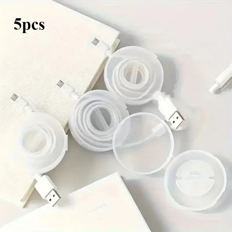Telescopic USB Cable Organizer – Clear Circular Winding Tube 5pk Cable Storage Organizer Qme 5pcs