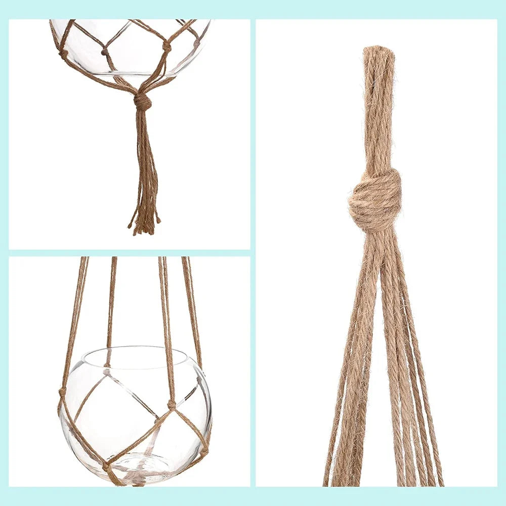 Handwoven Cotton Hemp Rope Hanging Planter Net | 3 Sizes Hanging Planter Net Qme